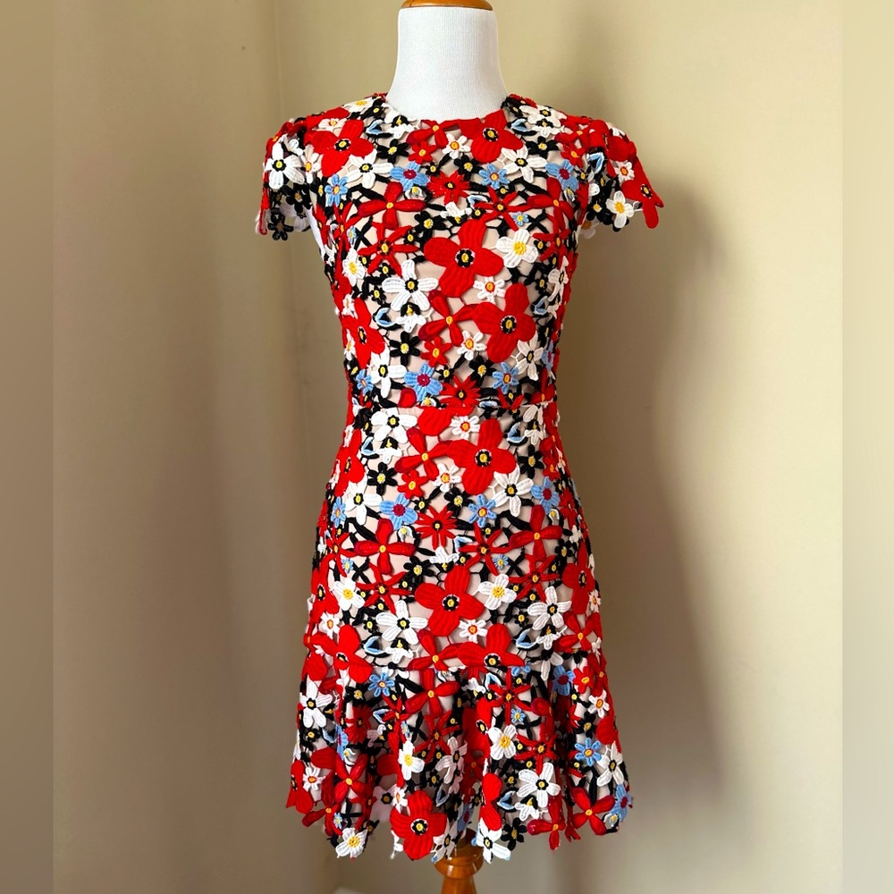 Alice and Olivia Imani floral crochet embroidered dress size 0